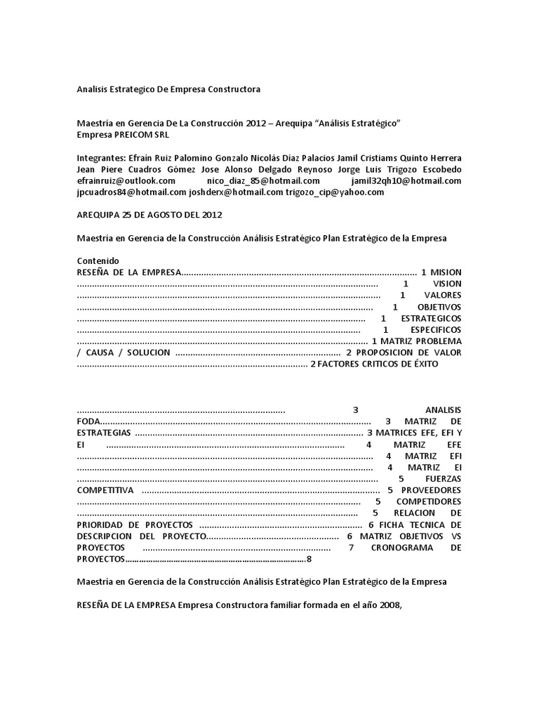 Analisis Estrategico De Empresa Constructora - 