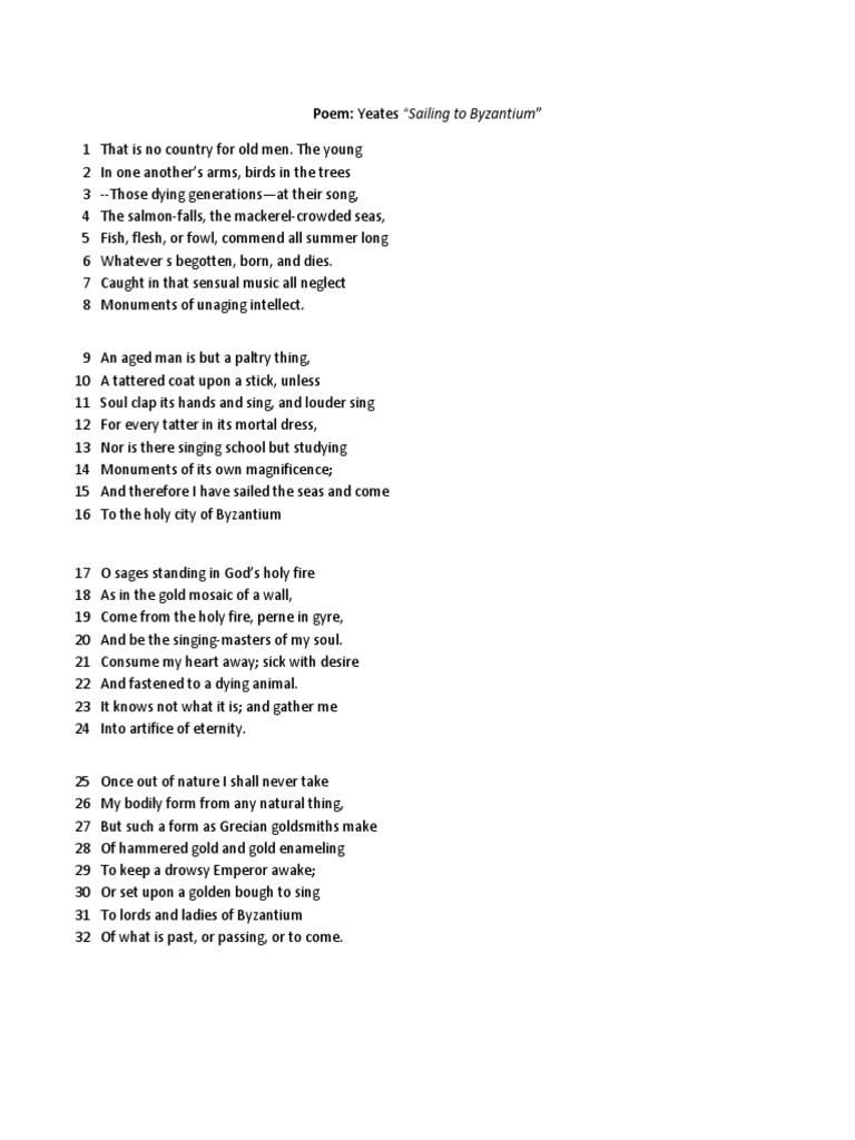 Sailing to Byzantium Reflection Poetry Fiction & Literature