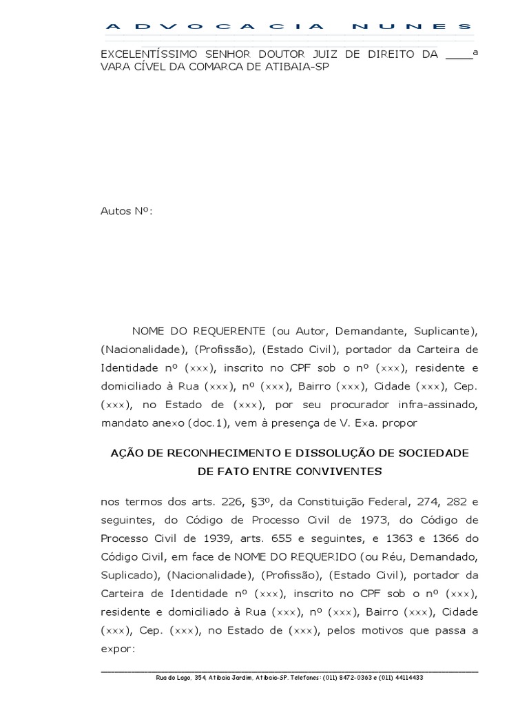 Dissolução de União Estável e Partilha de Bens | PDF | União estável ...