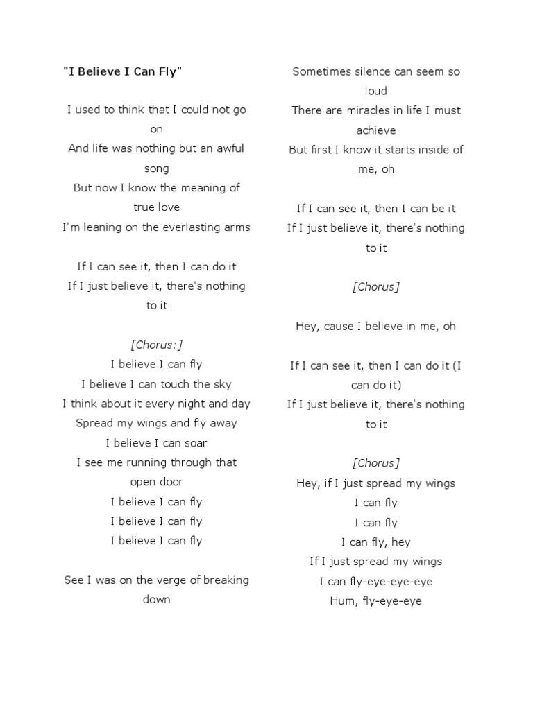 I Believe I Can Fly Lyrics Pdf