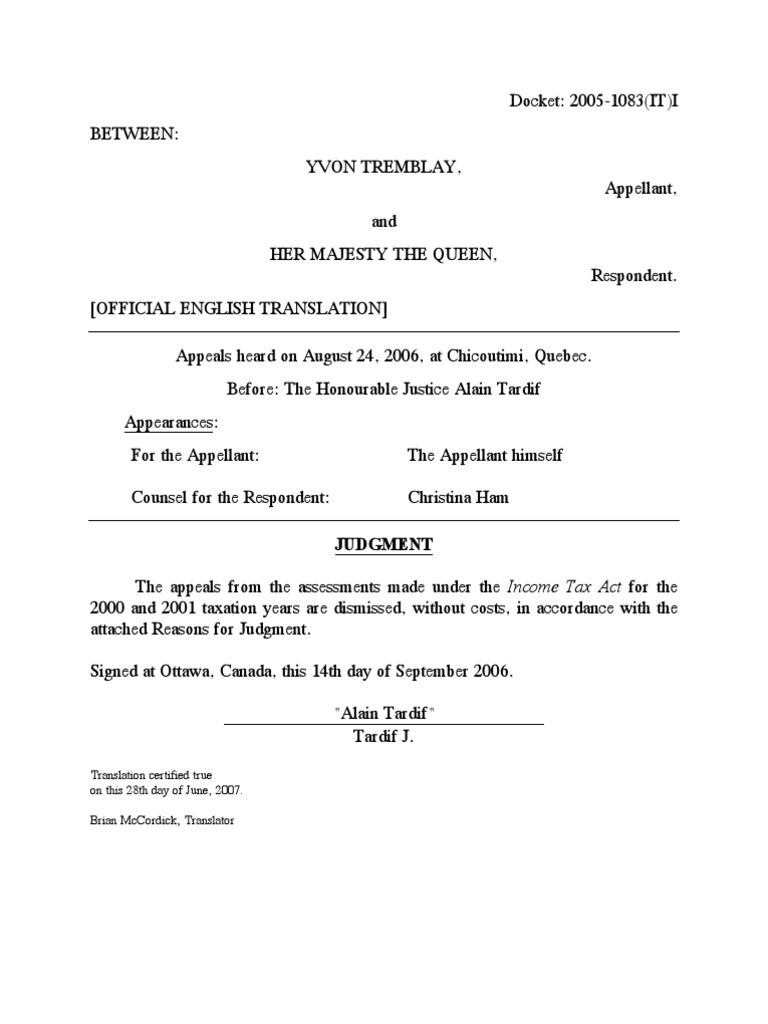 Tremblay 2006TCC486 E PDF Judgment (Law) Employment