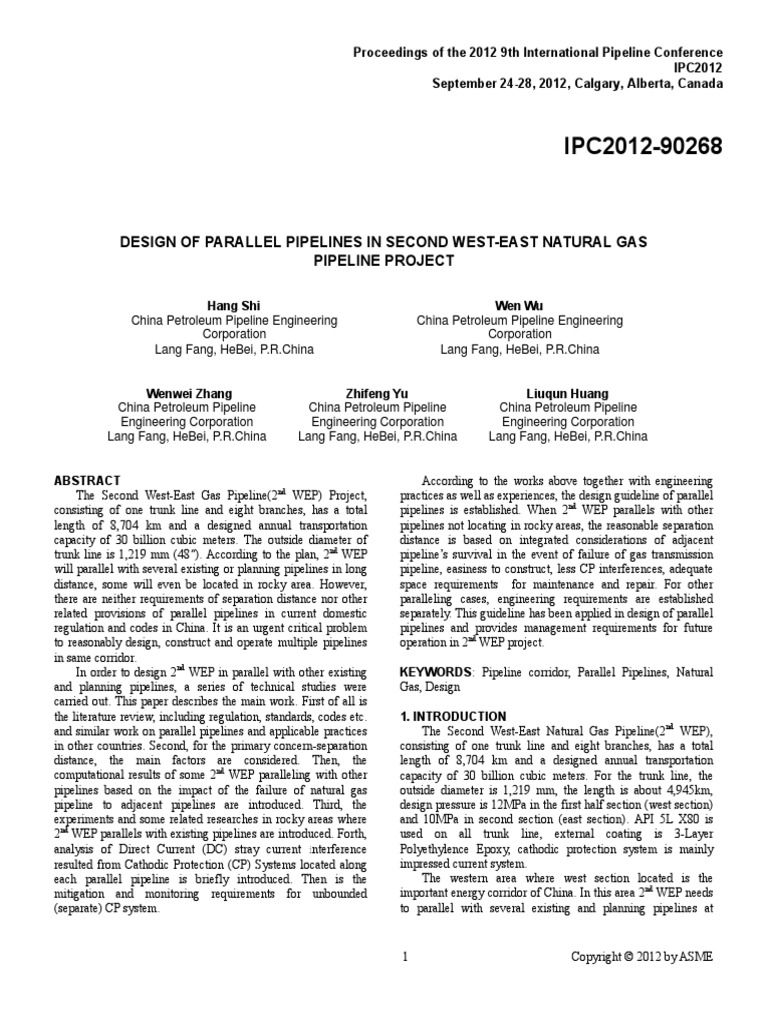 Design of Parallel Pipelines in Second West-East Natural Gas Pipeline ...