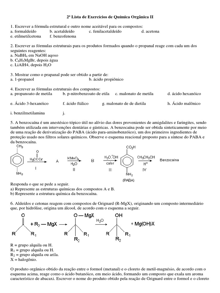 3 Lista de Exercícios de Química Orgânica II | PDF | Biodiesel | Hidrólise
