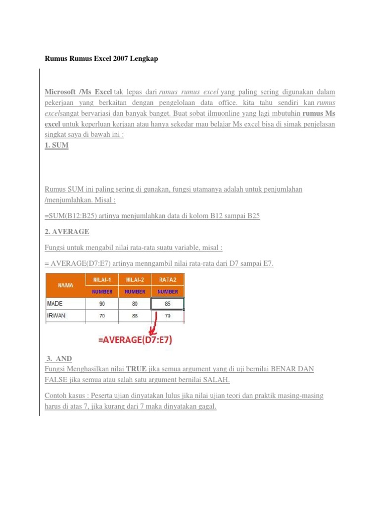 Rumus Rumus Excel 2007 Lengkap Rumus Rumus Excel 2007 Lengkap