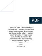 Leyes de Toro 1505 Quaderno