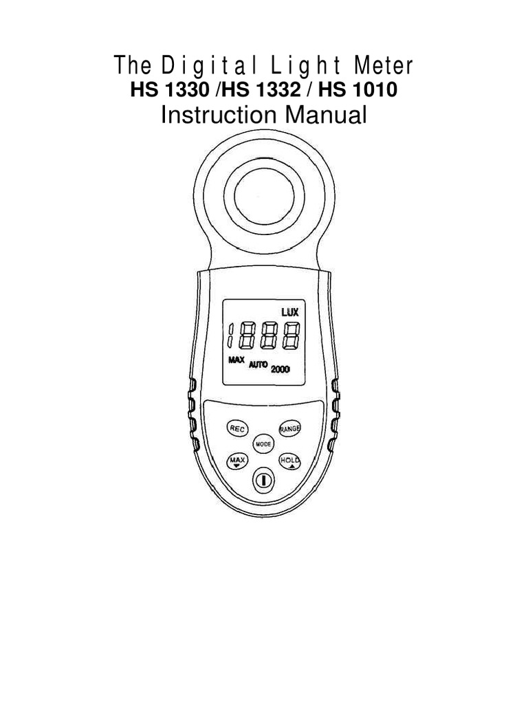 The Digital Light Meter hs1330Hs1323Hs1010Instruction Manual