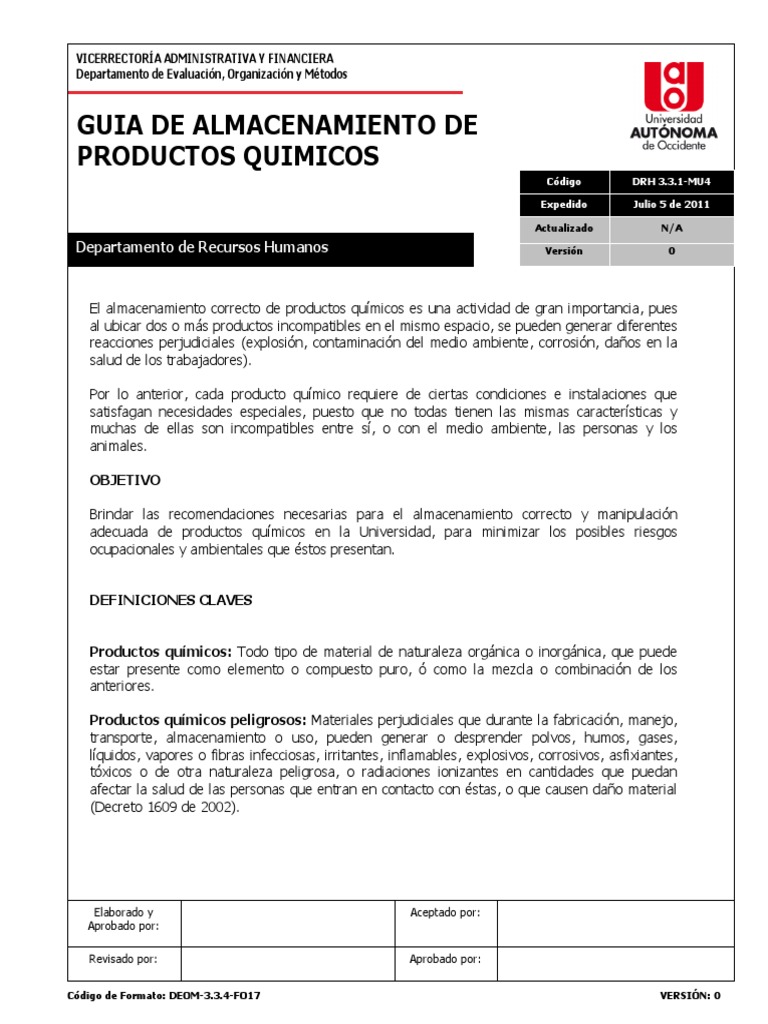 Anexo 25. Guia de Almacenamiento de Productos Quimicos DRH3.3.1-MU4 ...
