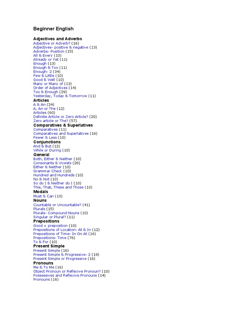 Beginner English Grammar Guide | PDF | Language Arts & Discipline ...