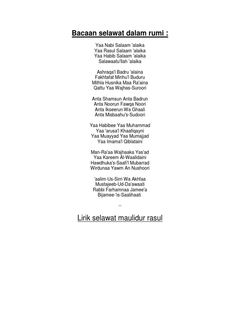 Bacaan Selawat Dalam Rumi Pdf