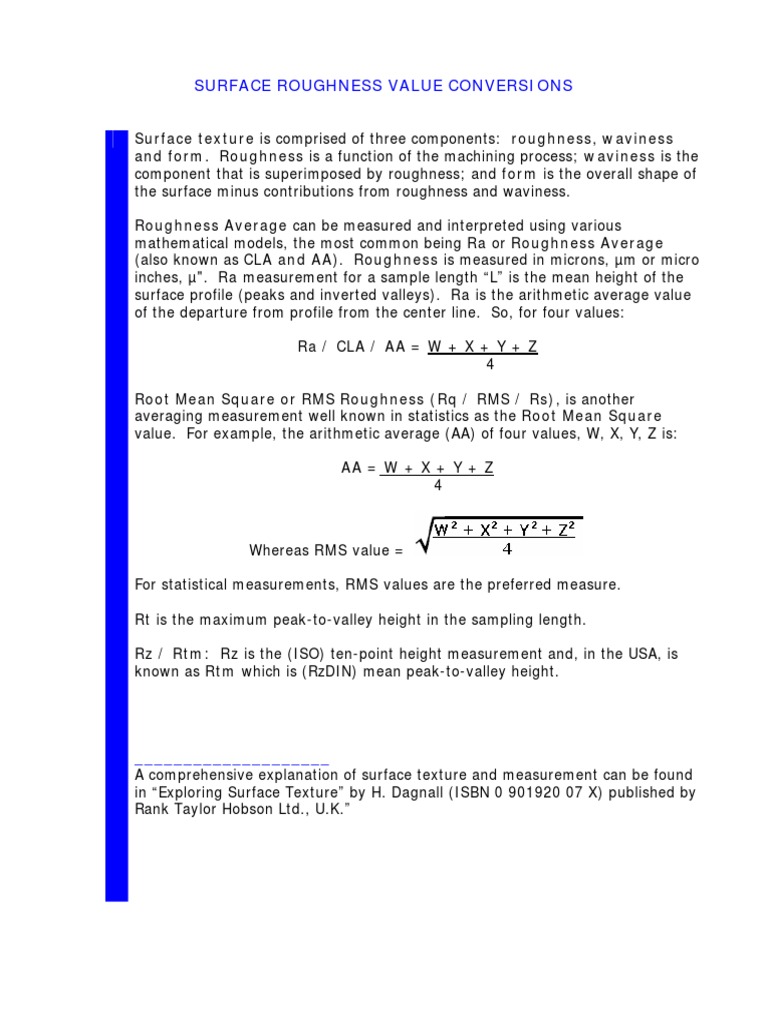 Rz to Ra Surface Roughness Conversions | PDF