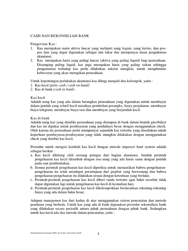Kas Kecil Dan Rekonsiliasi Bank Pertanyaan Integritas