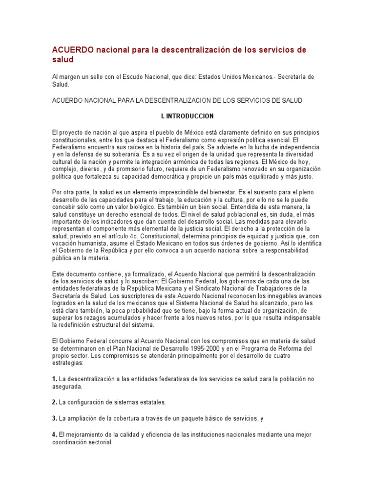 Acuerdo Nacional para Descentralizar Salud | PDF | Ciencias de la Salud ...