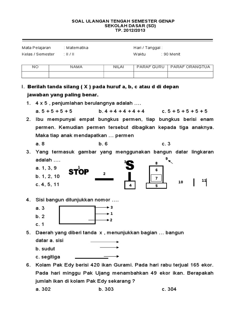 Soal Uts Matematika Kelas 2 Sd Semester Genap