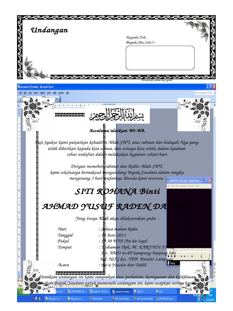 Contoh Surat Undangan Tahlil 40, 100, 1000 Hari (Haul)(1)