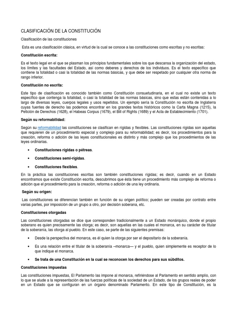 CLASIFICACIÓN DE LA CONSTITUCIÓN Constitución Derecho