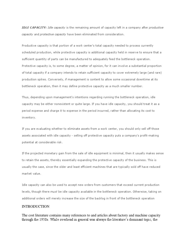 Idle Capacity Inventory Profit (Accounting)