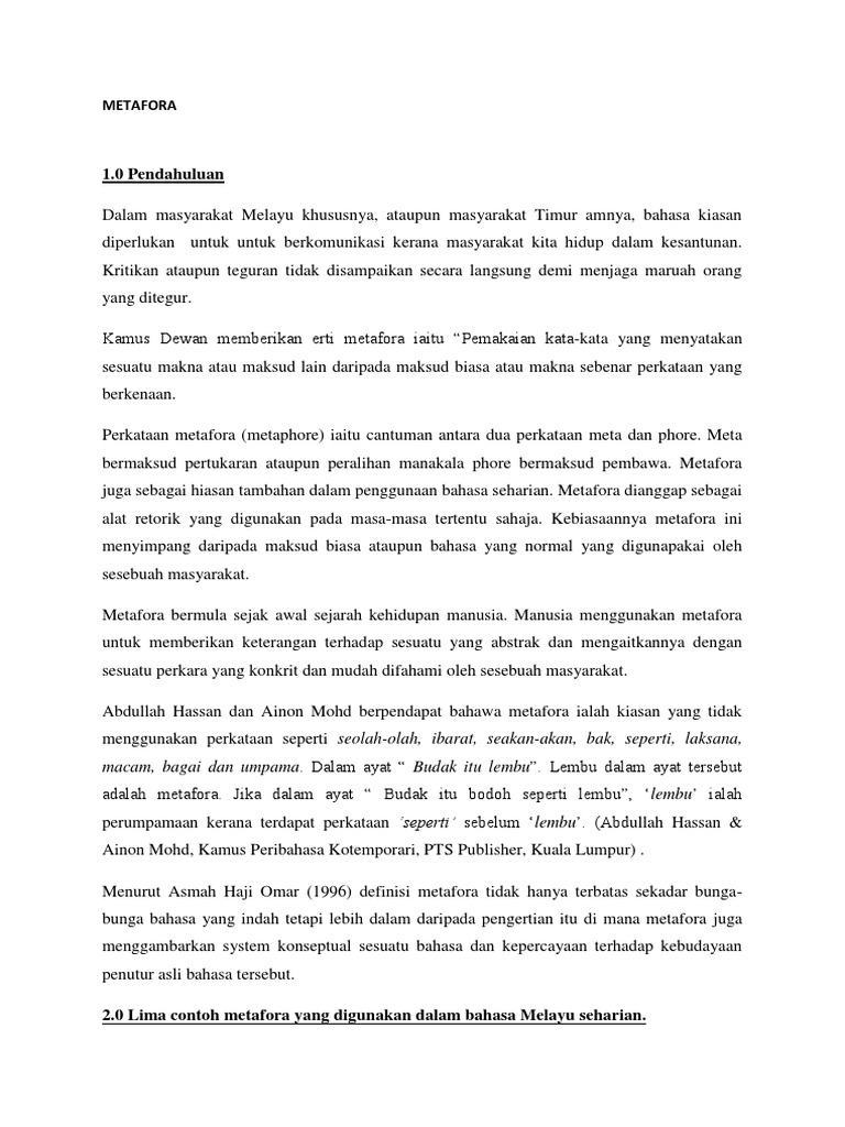 Makna dan Contoh Metafora Melayu | PDF