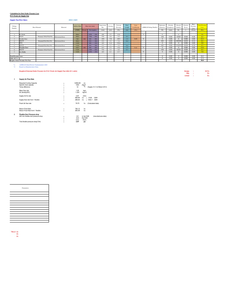 Duct Static Pressure Loss Calculation | PDF | Duct (Flow) | Flow ...