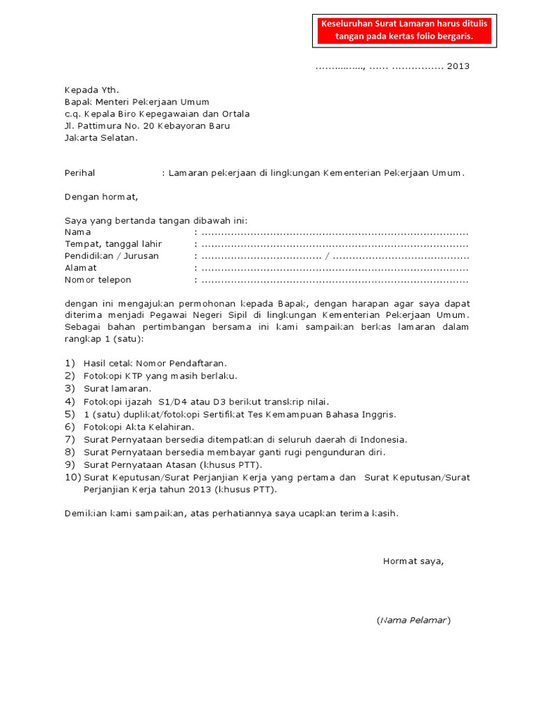 Kertas Folio Contoh Surat Lamaran Kerja Tulis Tangan 2019