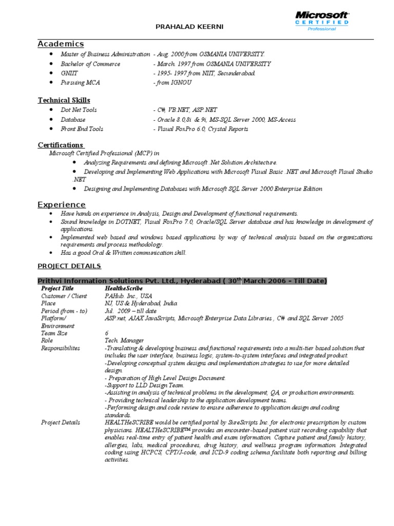 Sample Resume | PDF | Microsoft Sql Server | Web Application
