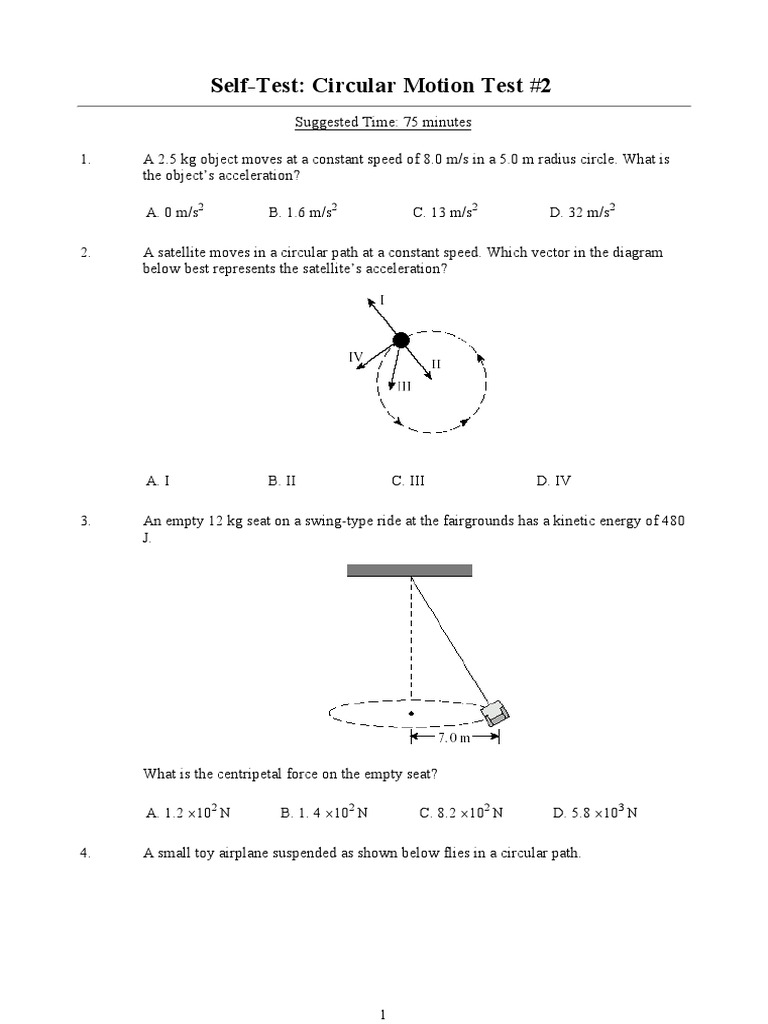 Uniform Circular Motion Self Test 2 PDF Space Kinematics