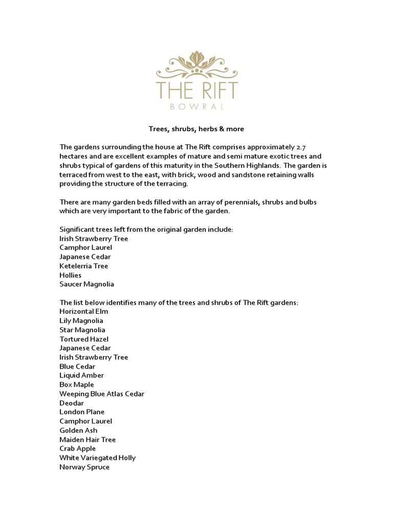 The Rift Garden: Trees and Shrubs | PDF | Home & Garden