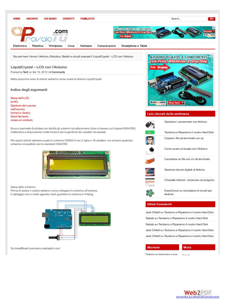 LiquidCrystal - LCD Con L'arduino | PDF