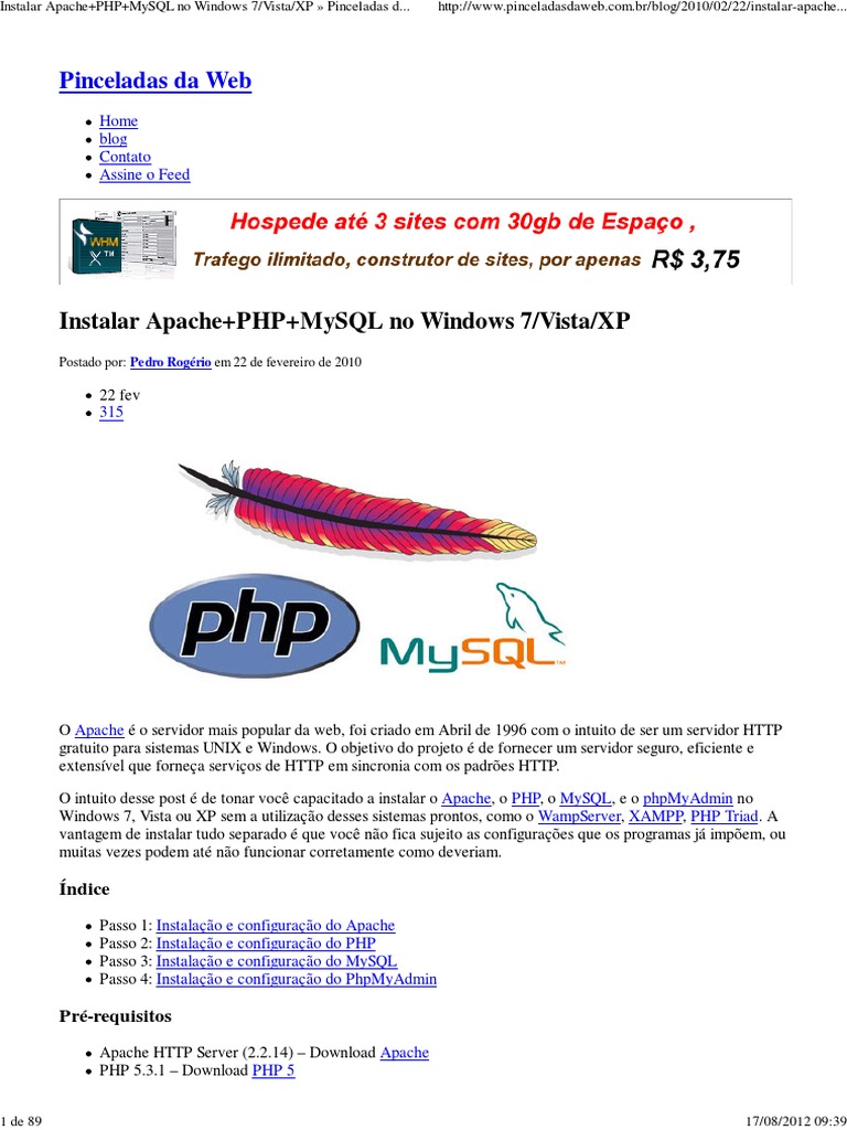 Guia: Instalação Manual Apache+PHP+MySQL | PDF | Windows Vista | Windows 7