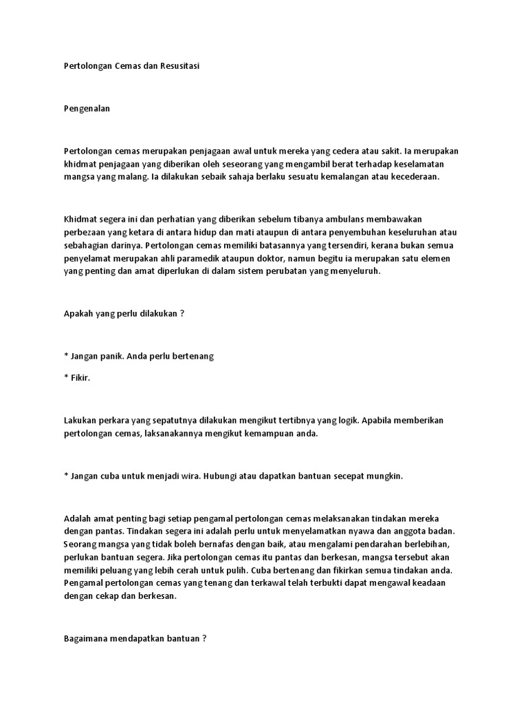 Pertolongan Cemas Dan Resusitasi Pdf