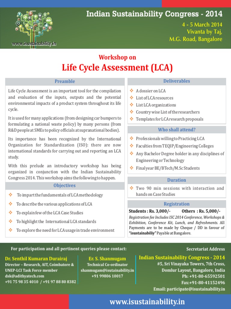 LCA Workshop at Indian Sustainability Congress | PDF | Life Cycle ...