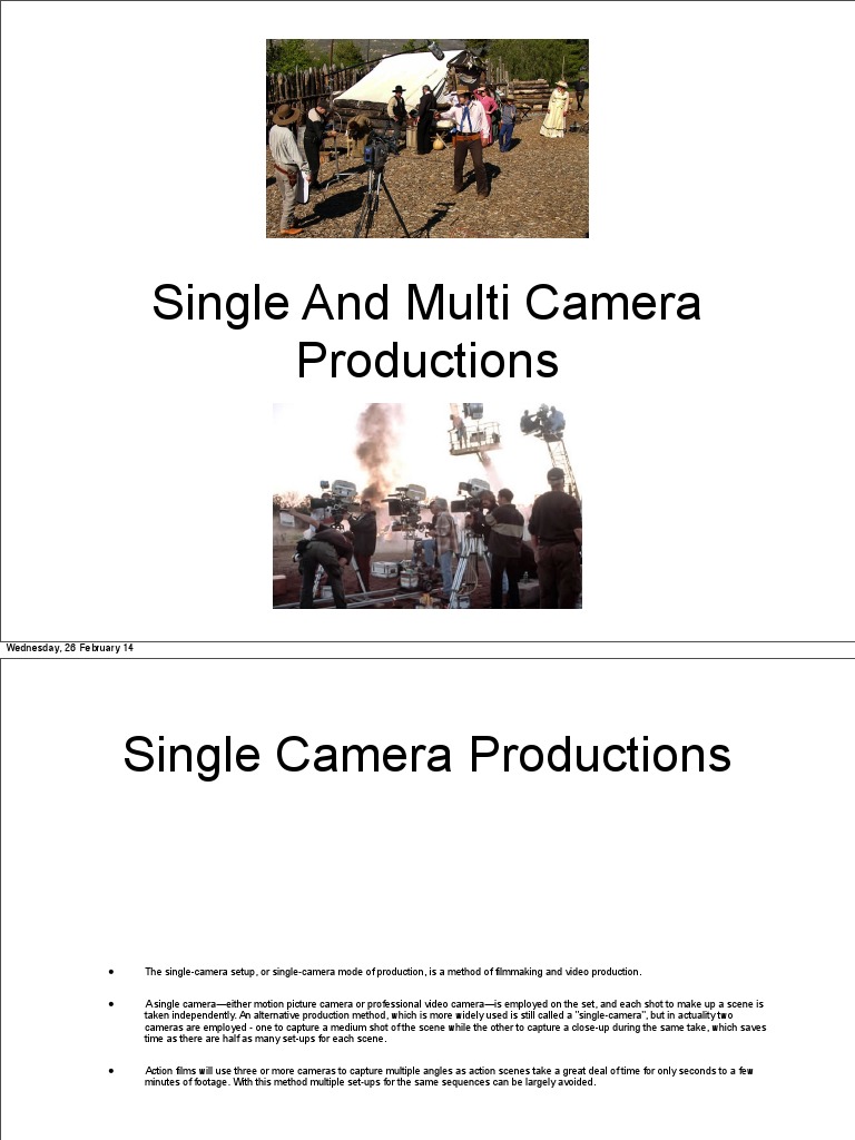 Single and Multi Camera Productions PDF Film Theory Filmmaking