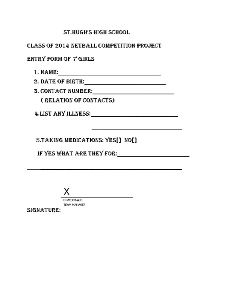 Netball Competition Entry Form | PDF | Wellness