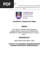 The Study of Relationships Between Organizational Culture and Interpersonal Self-Efficacy With Job Performance in Socso, Ipoh