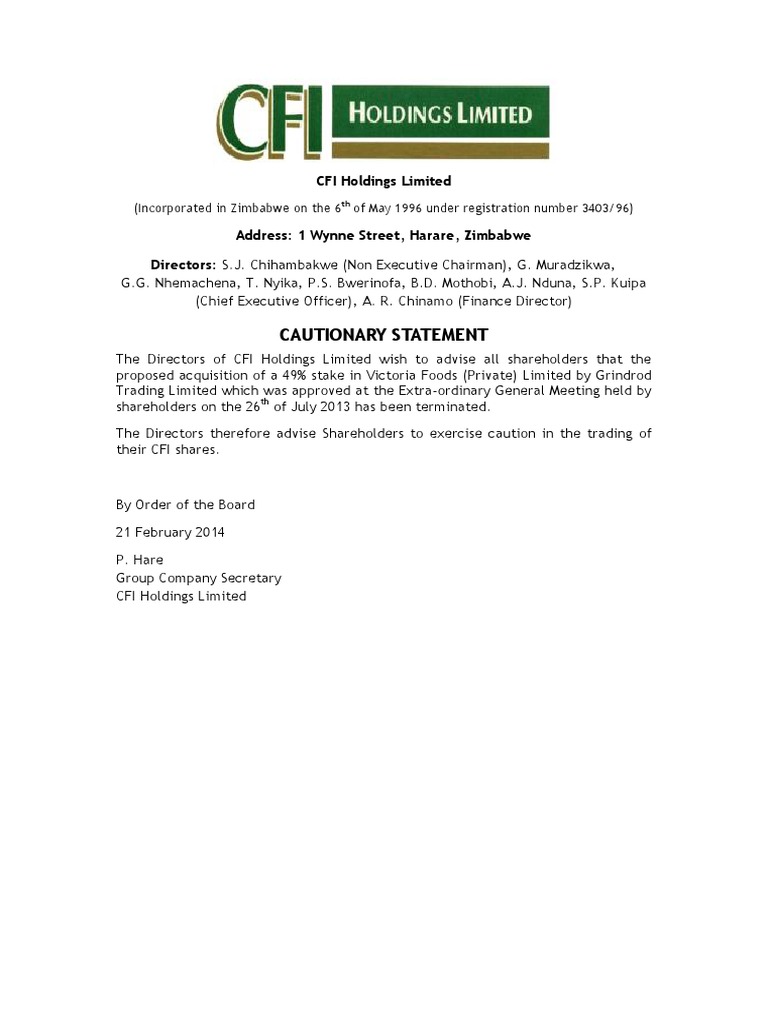 CFI Cautionary Statement | PDF | Private Law | Corporations