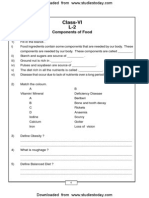 CBSE Class 6 Components of Food Worksheet