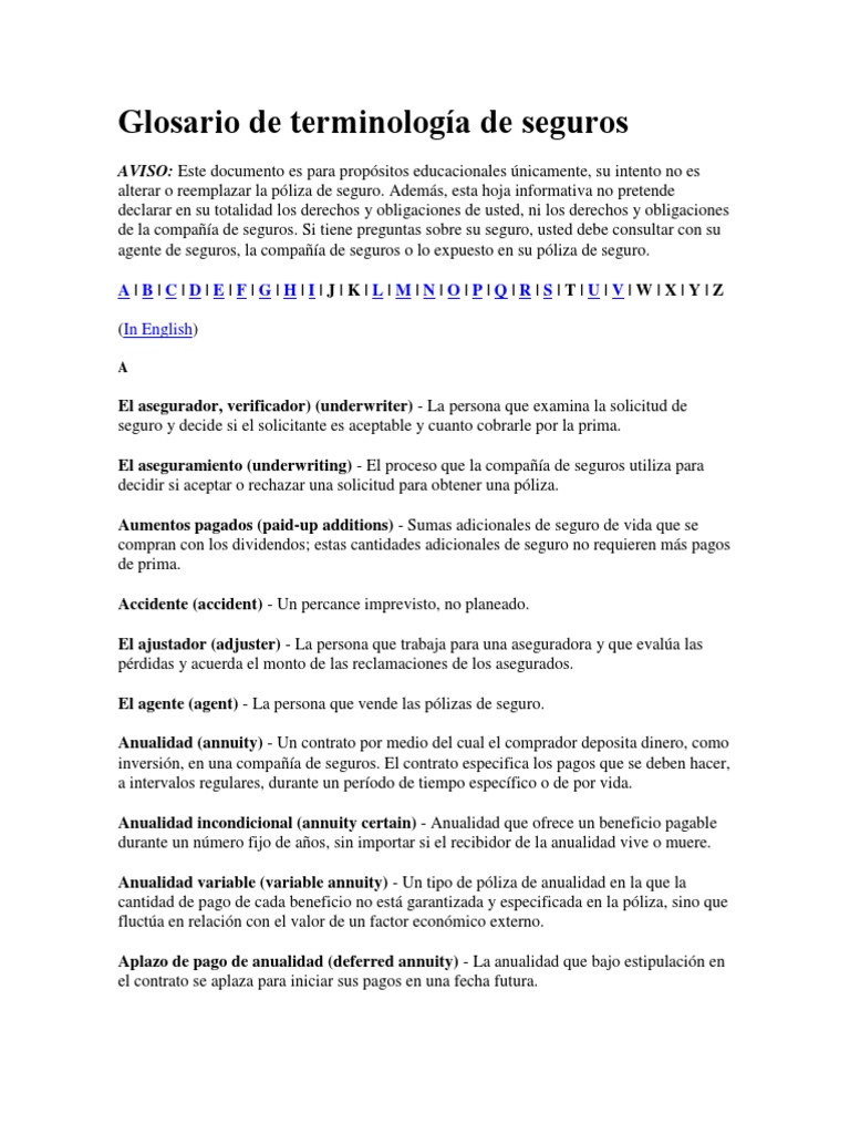 Glosario de Términos de Seguros | PDF | Póliza de seguros | Seguro