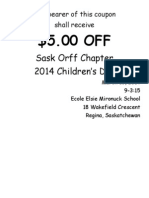Sask Orff Chapter 2014 Children's Day: The Bearer of This Coupon Shall Receive