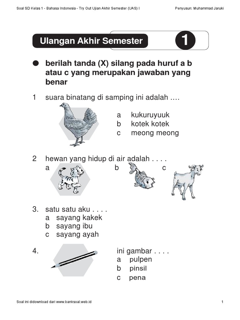 [Www.banksoal.web.Id] Soal SD Kelas 1 Bahasa Indonesia