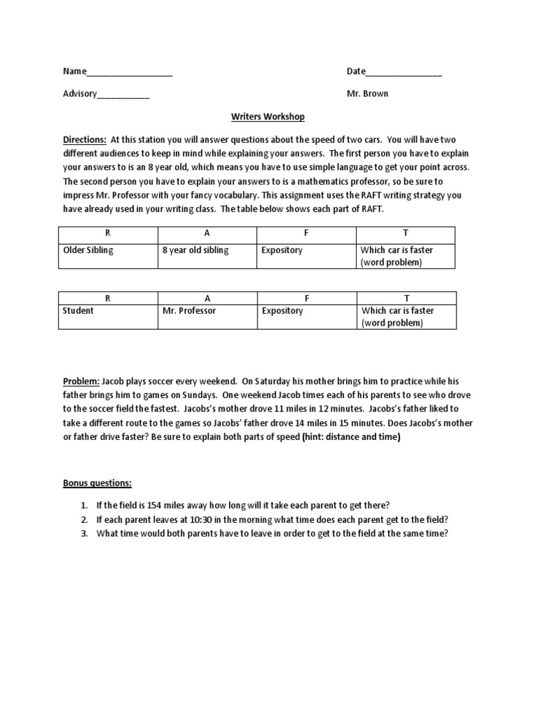 RAFT Writers Workshop in Math | PDF