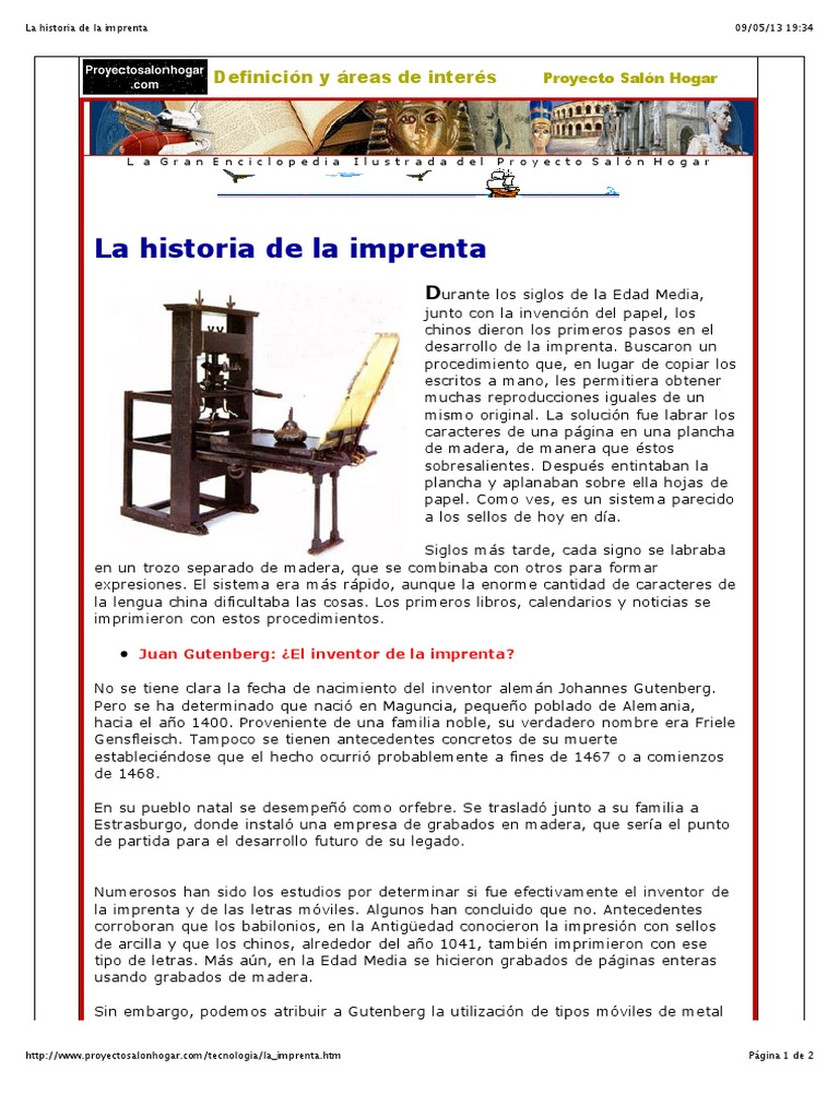 Suavemente cayó Último La Historia de La Imprenta | PDF | Imprenta | Johannes Gutenberg
