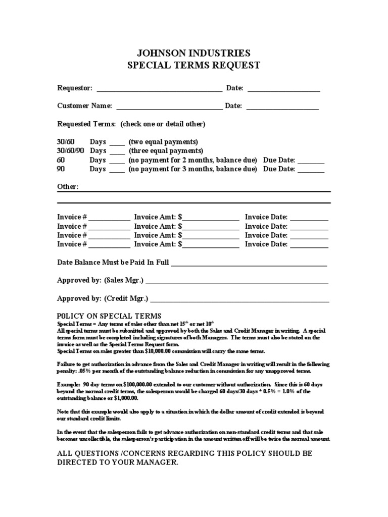 Special Terms Request Form Guide | PDF | Finance & Money Management