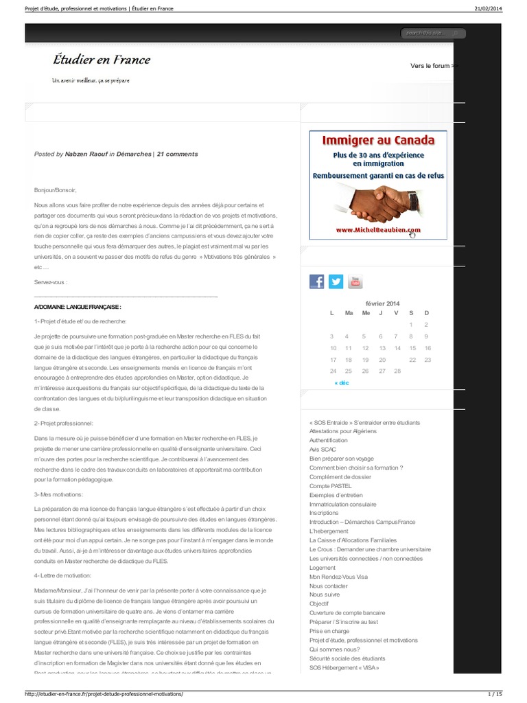 Projet D'étude, Professionnel Et Motivations Étudier en FR  PDF