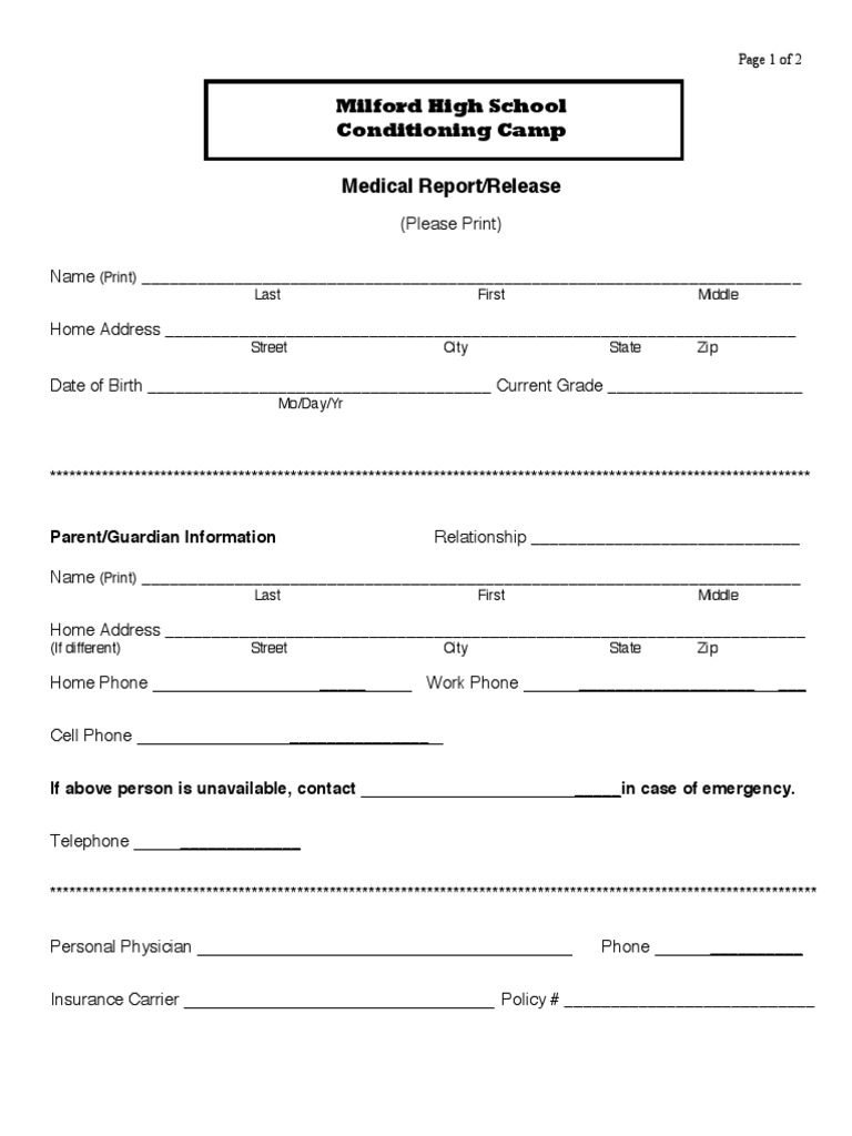 2014 Conditioning Camp Medical Form | PDF | Career & Growth | Politics