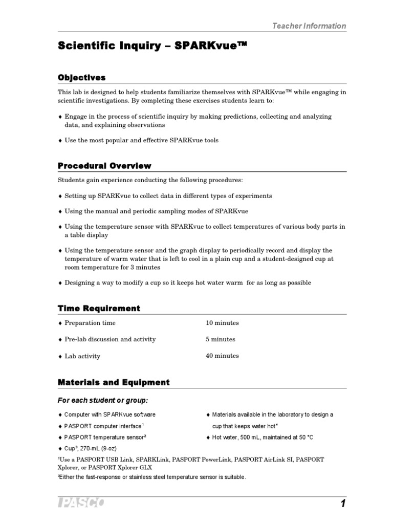 HS Scientific Inquiry SPARKvue T | PDF | Scientific Method | Inquiry