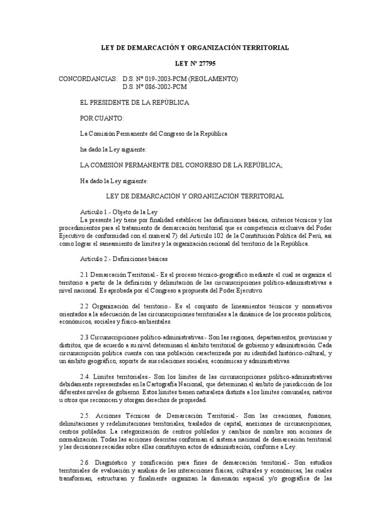 Ley 27795 Ley de Demarcacion y Organizacion Territorial PDF