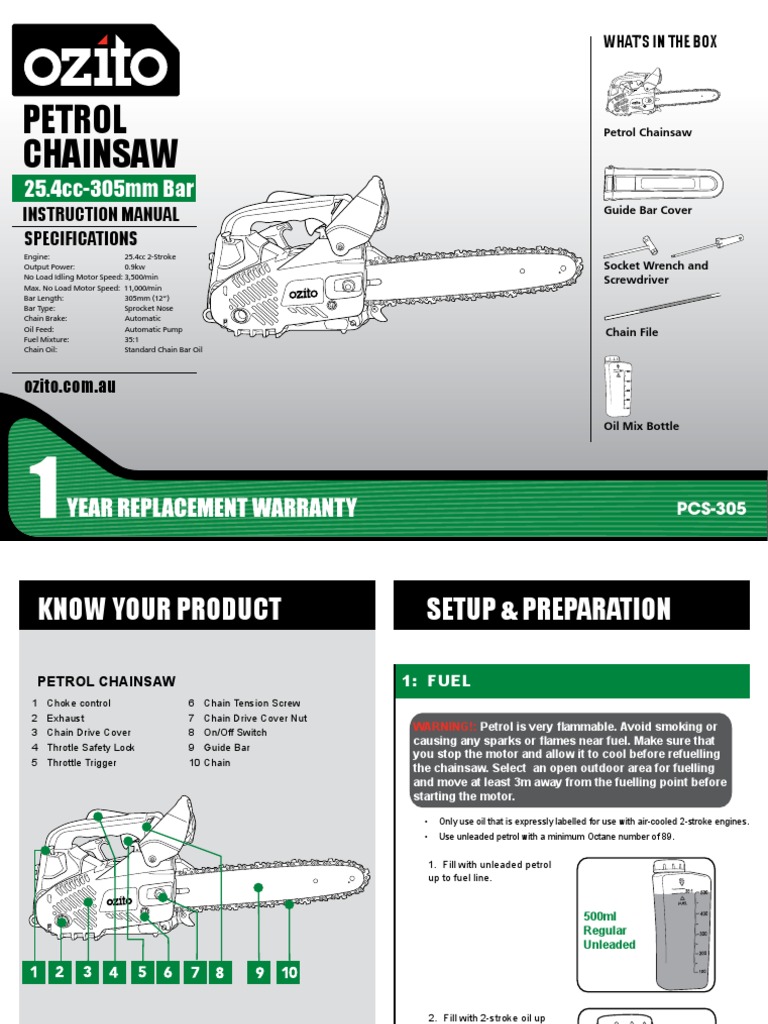 Ozito Chainsaw PCS 305 Manual ED5 Online PDF Manufactured Goods
