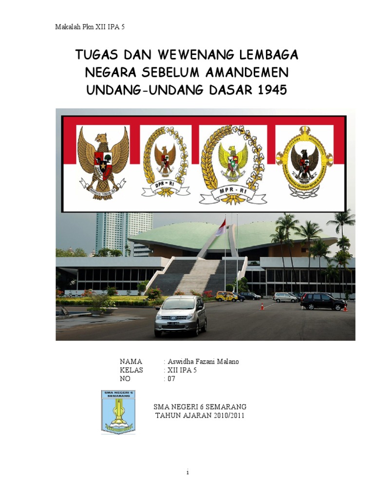 Tugas Dan Wewenang Lembaga Negara Sebelum Amandemen Uud 1945 | PDF