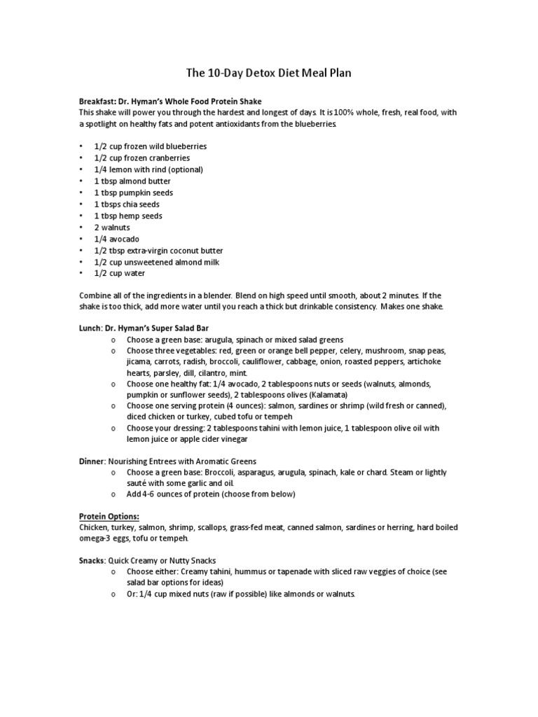 The 10Day Detox Meal Plan One Sheet PDF Salad Vegetables