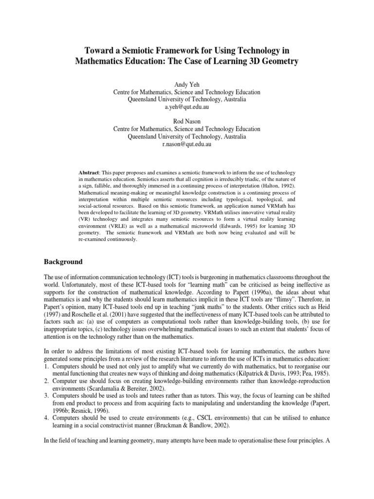 Toward A Semiotic Framework For Using Technology in Mathematics ...