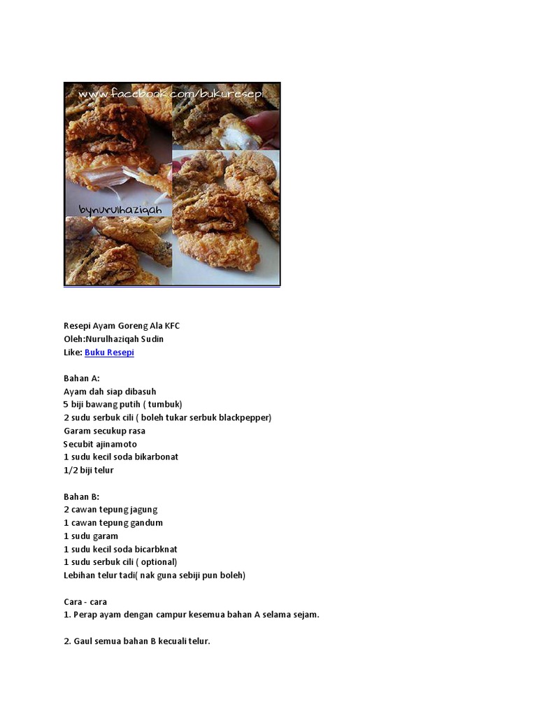 My Resipi Resepi Ayam Goreng Ala Ala Kfc Ranggup Diluar Juicy Di Dalam Bahan2 Untuk Diperap 1 Ekor Ayam 2 Sudu Serbuk Cili Atau Chilli Flakes 1 Labu Atau Dlm 10 Ulas Bawang